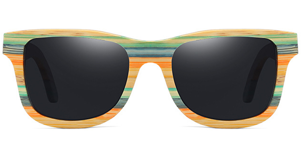 Square Sunglasses wood_texture-green+dark_grey_polarized