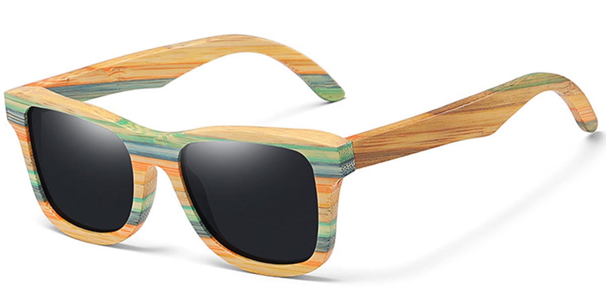 Square Sunglasses wood_texture-green+dark_grey_polarized