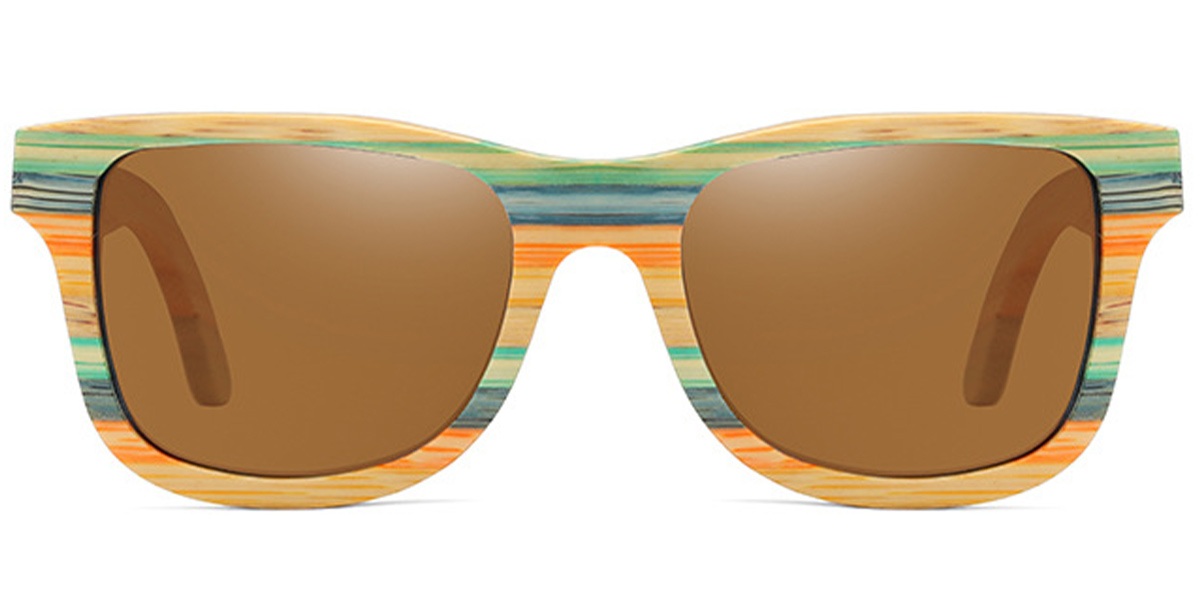 Square Sunglasses wood_texture-green+amber_polarized