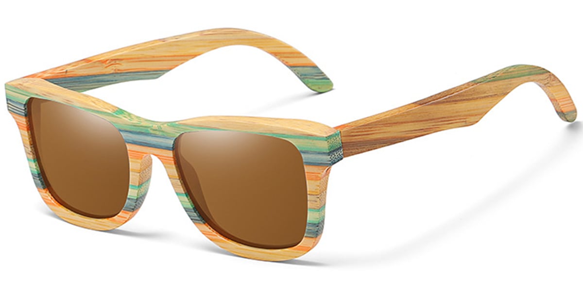 Square Sunglasses wood_texture-green+amber_polarized