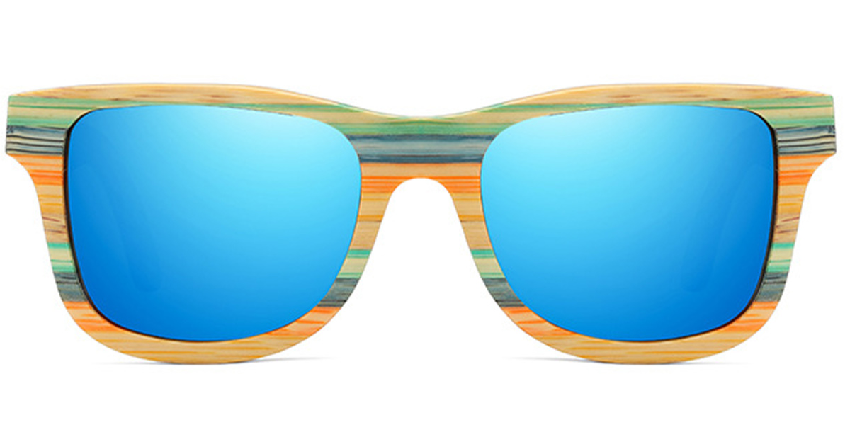 Square Sunglasses wood_texture-green+mirrored_blue_polarized