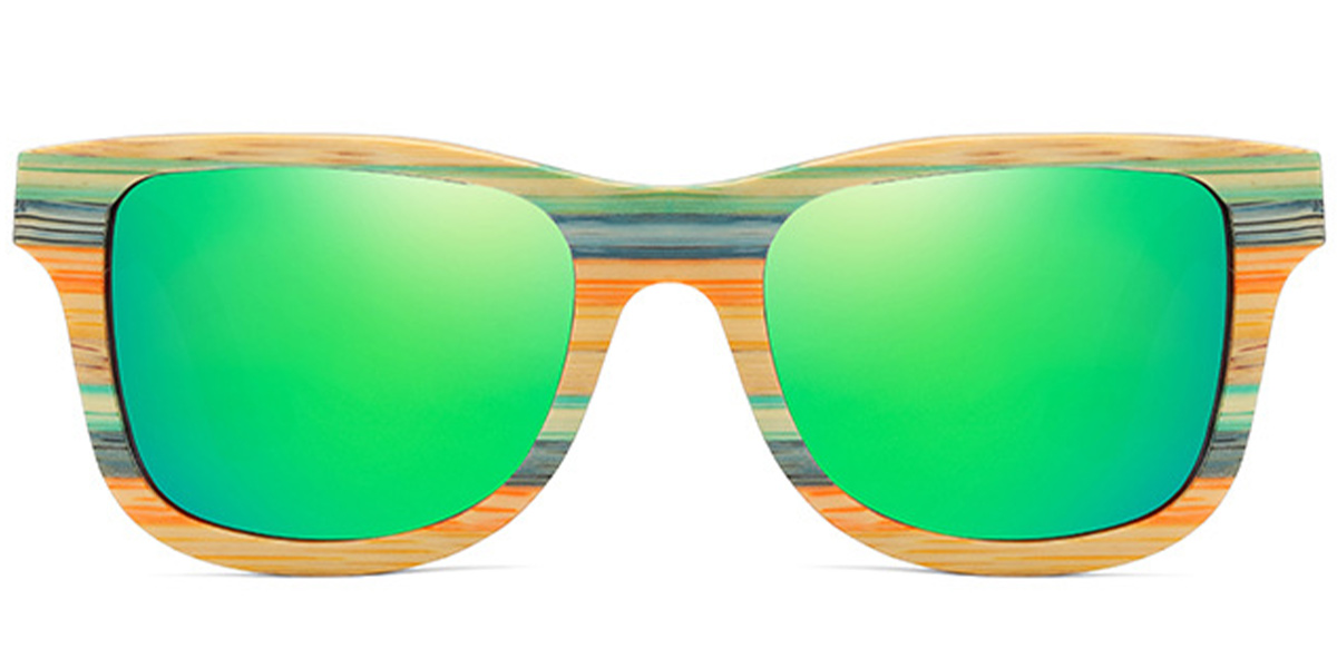 Square Sunglasses wood_texture-green+mirrored_green_polarized