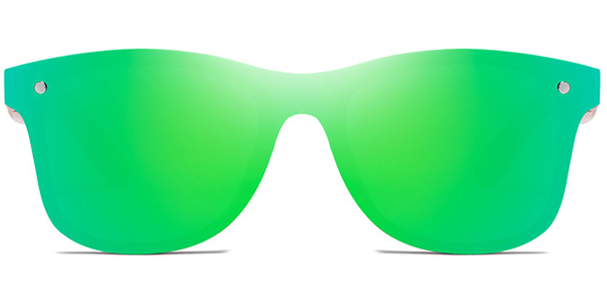 Geometric Sunglasses wood_texture-brown+mirrored_green