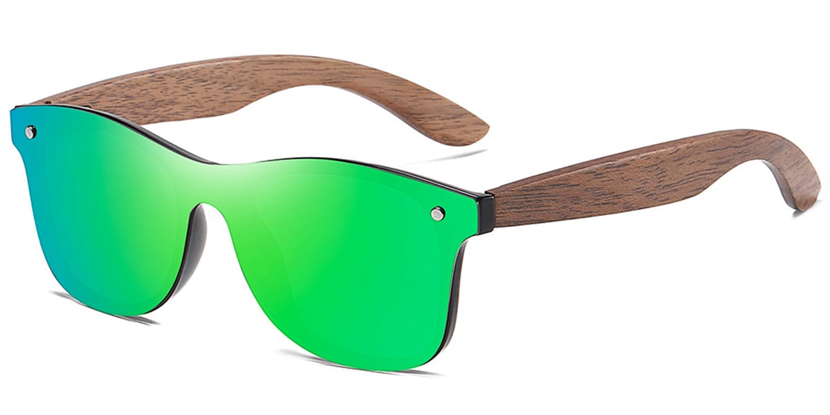 Geometric Sunglasses wood_texture-brown+mirrored_green