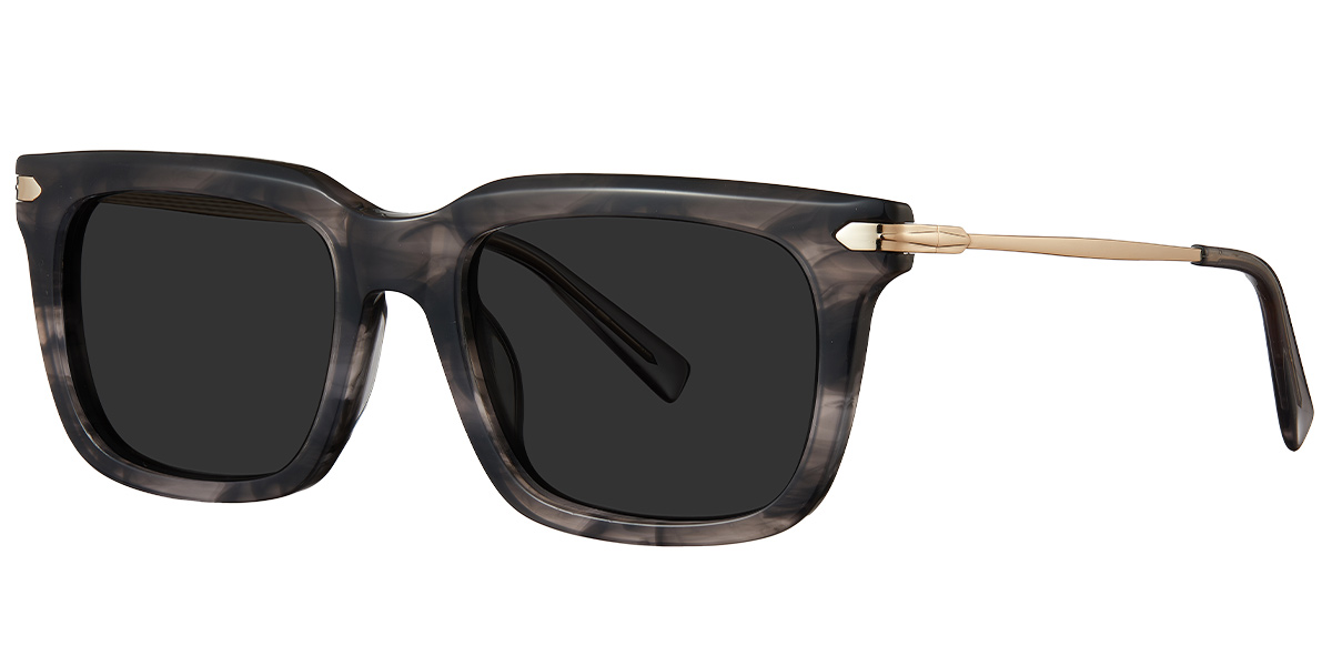 Acetate Rectangle Sunglasses pattern-black+dark_grey_polarized