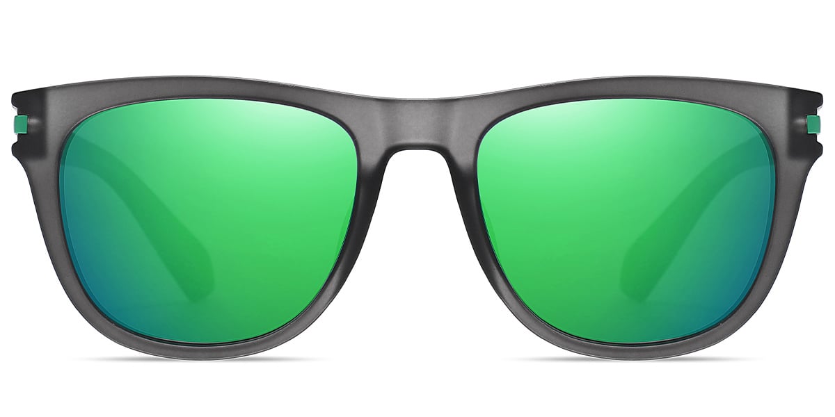 Square Sunglasses translucent-grey+mirrored_green_polarized