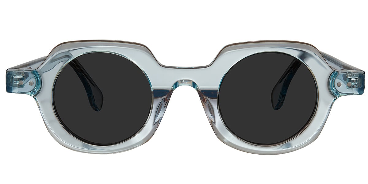 Acetate Geometric Sunglasses translucent-blue+dark_grey_polarized