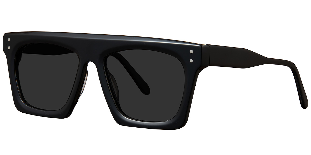 Acetate Square Sunglasses black+dark_grey_polarized