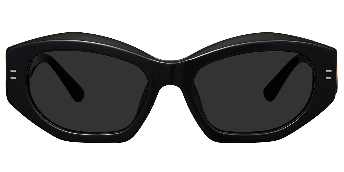 Acetate Geometric Sunglasses black+dark_grey_polarized