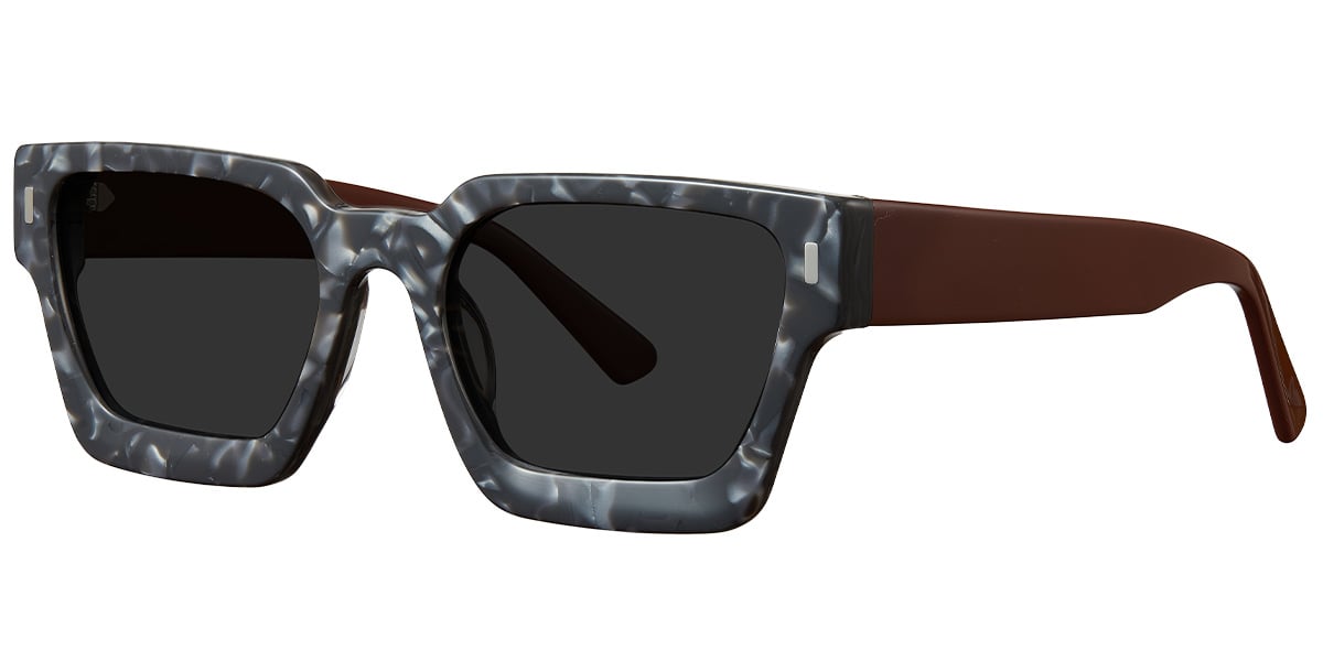 Acetate Square Sunglasses pattern-black+dark_grey_polarized