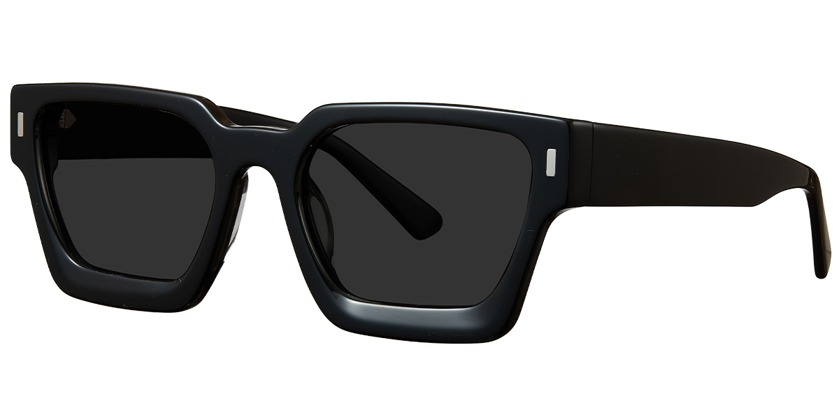 Acetate Square Sunglasses black+dark_grey_polarized