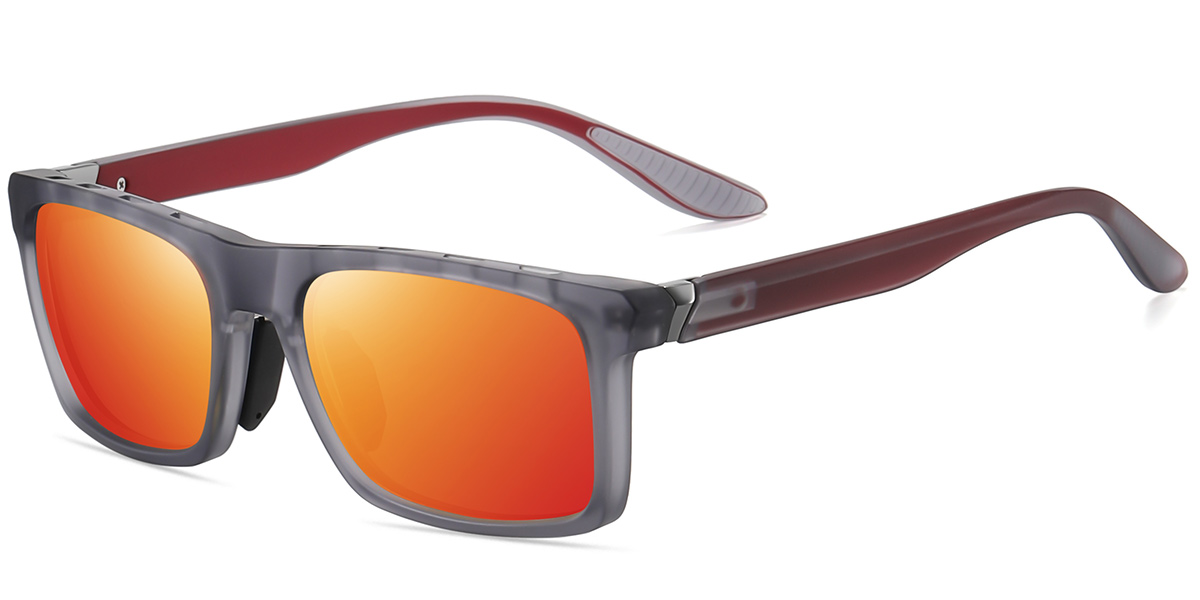 Square Sunglasses translucent-grey+mirrored_red_polarized
