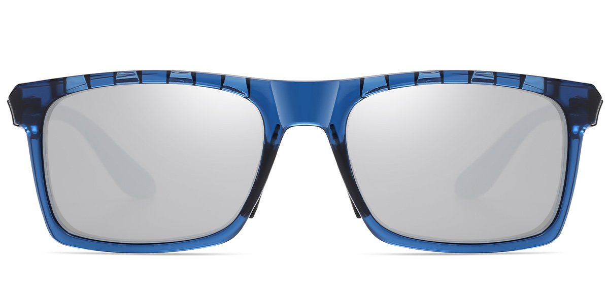 Square Sunglasses translucent-blue+mirrored_silver_polarized
