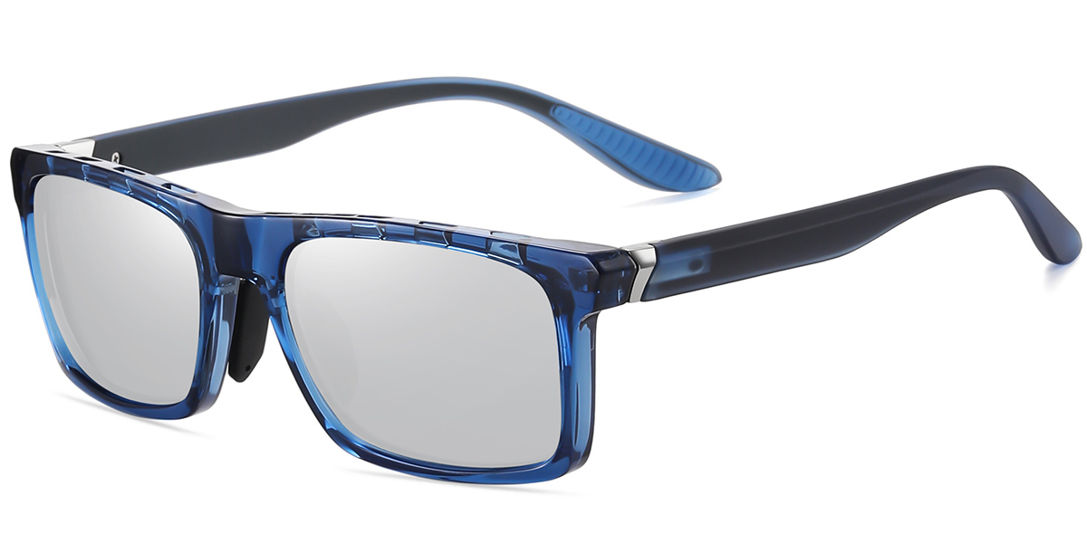 Square Sunglasses translucent-blue+mirrored_silver_polarized