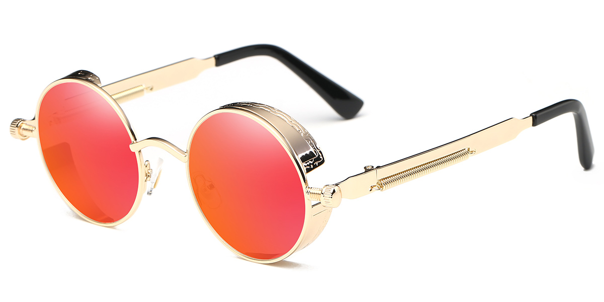 Round Sunglasses gold+mirrored_red_polarized