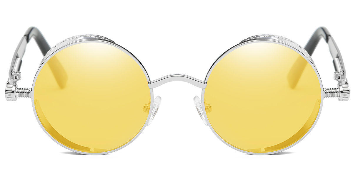 Round Sunglasses silver+yellow