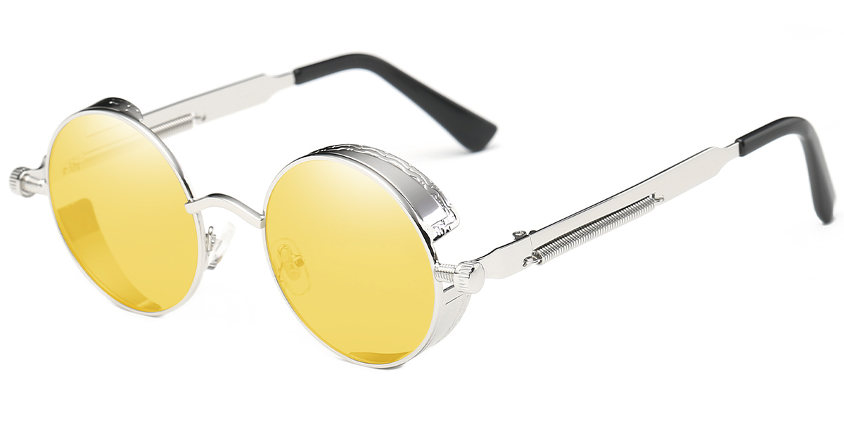 Round Sunglasses silver+yellow