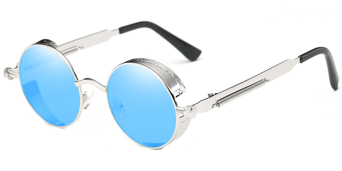 Round Sunglasses silver+mirrored_blue