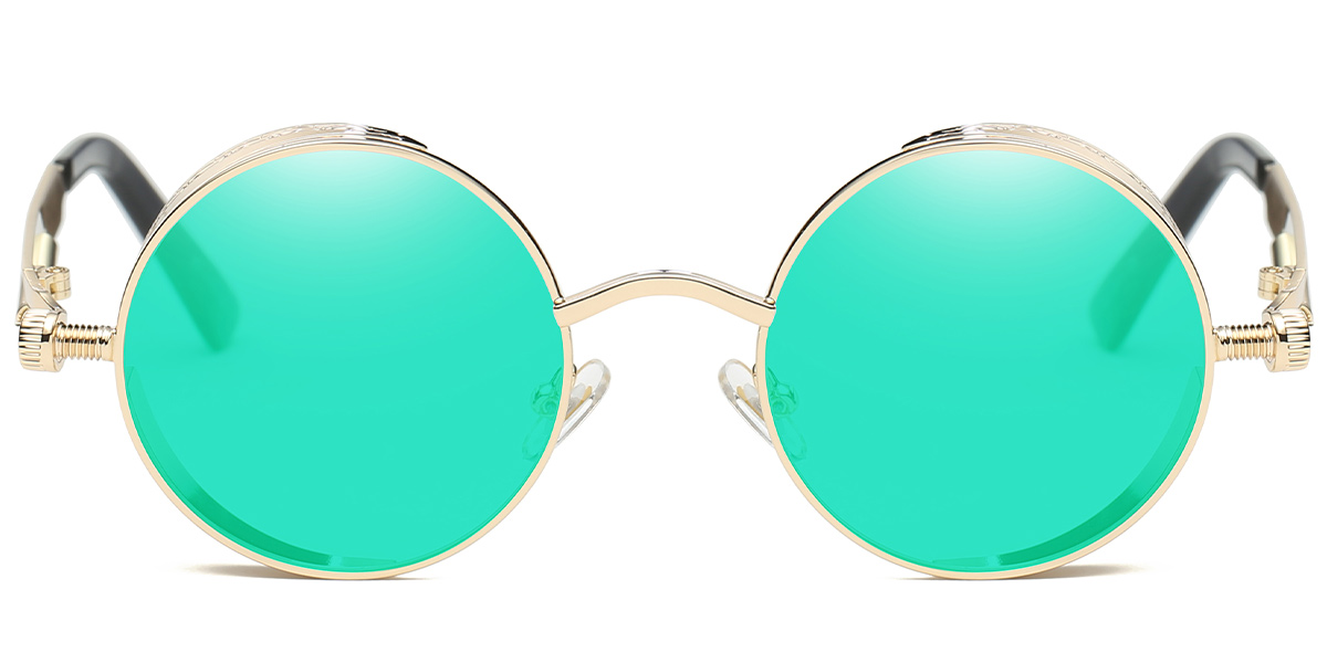 Round Sunglasses gold+mirrored_green