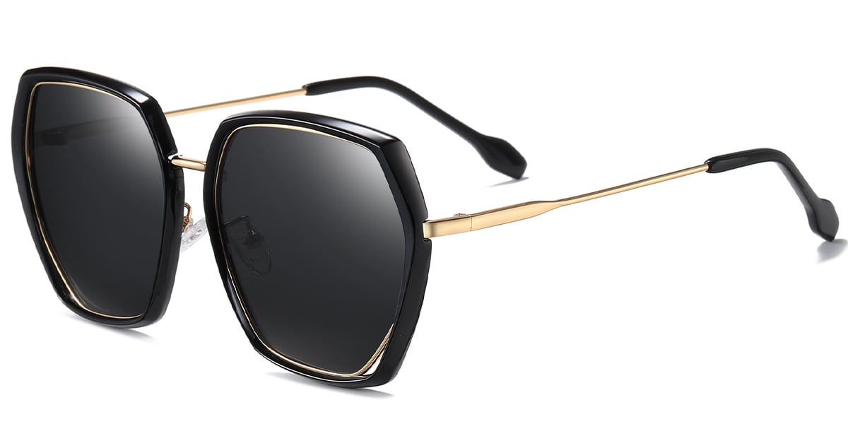 Geometric Sunglasses black-gold+dark_grey_polarized