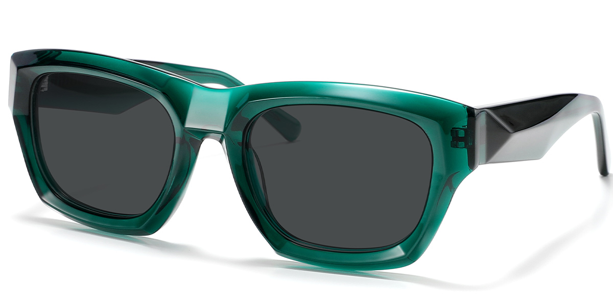 Acetate Square Sunglasses translucent-green+dark_grey_polarized