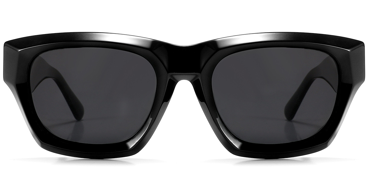 Acetate Square Sunglasses bright_black+dark_grey_polarized