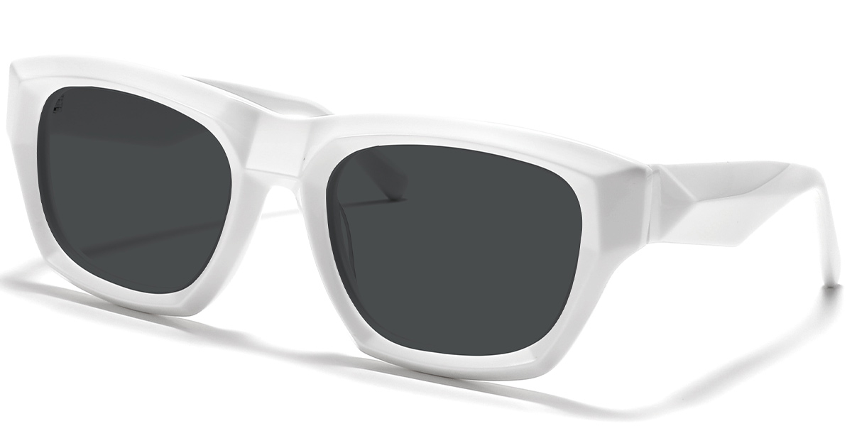 Acetate Square Sunglasses white+dark_grey_polarized