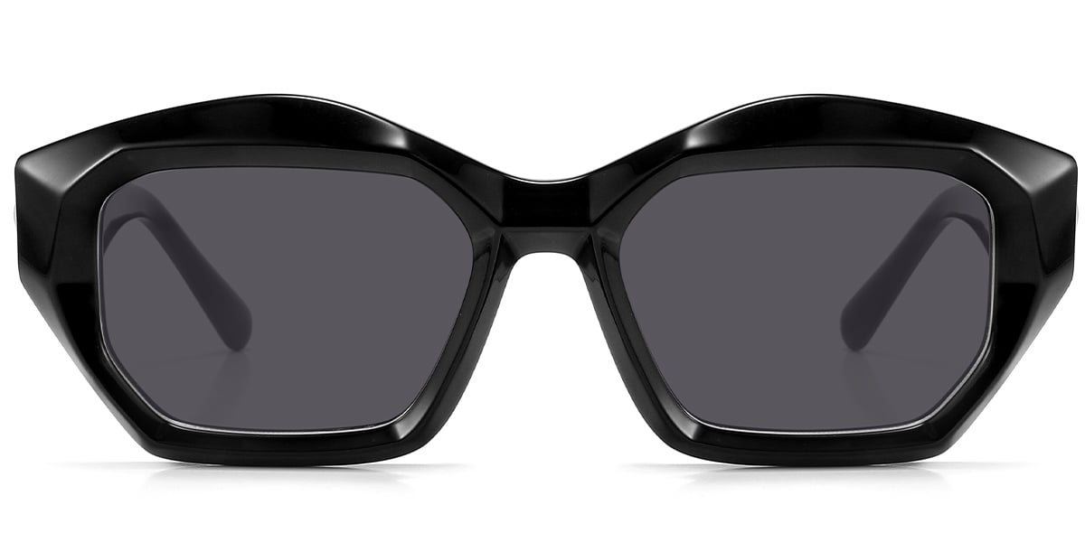 Acetate Square Geometric Sunglasses bright_black+dark_grey_polarized