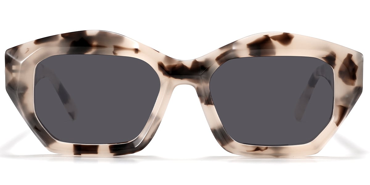 Acetate Square Geometric Sunglasses tortoiseshell+dark_grey_polarized