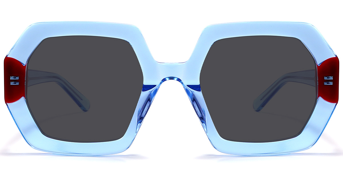 Acetate Geometric Sunglasses pattern-blue+dark_grey_polarized