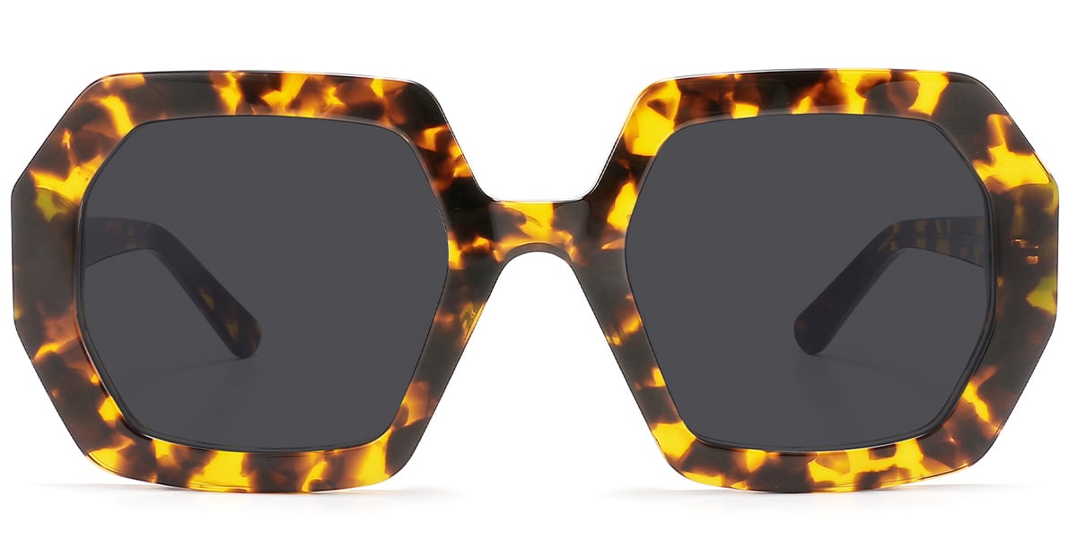 Acetate Geometric Sunglasses tortoiseshell+dark_grey_polarized