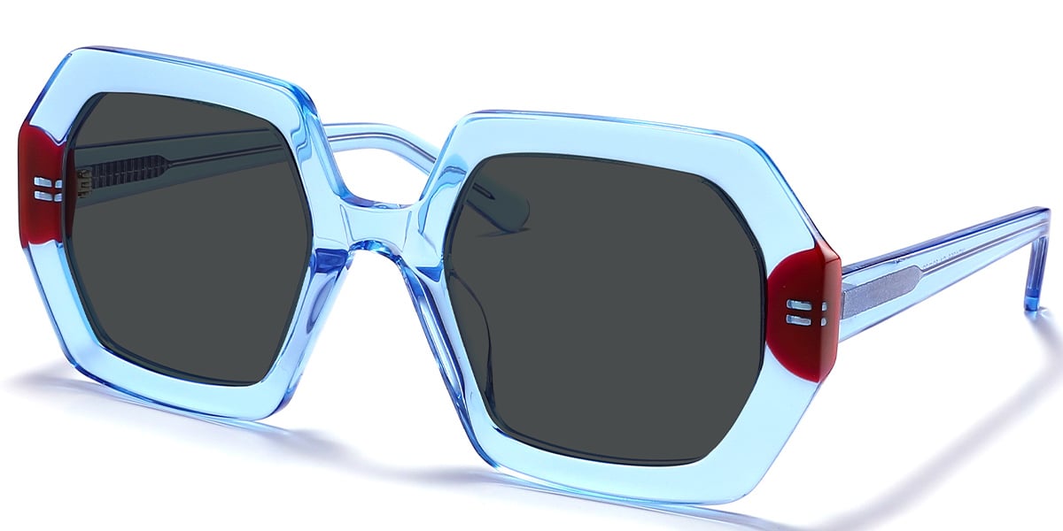 Acetate Geometric Sunglasses pattern-blue+dark_grey_polarized