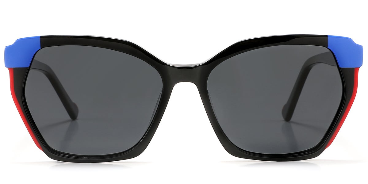 Acetate Geometric Sunglasses black+dark_grey_polarized