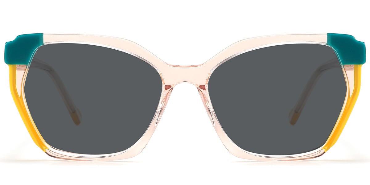 Acetate Geometric Sunglasses pattern-pink+dark_grey_polarized