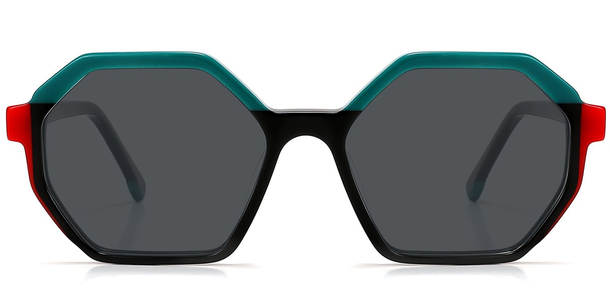 Acetate Geometric Sunglasses pattern-black+dark_grey_polarized