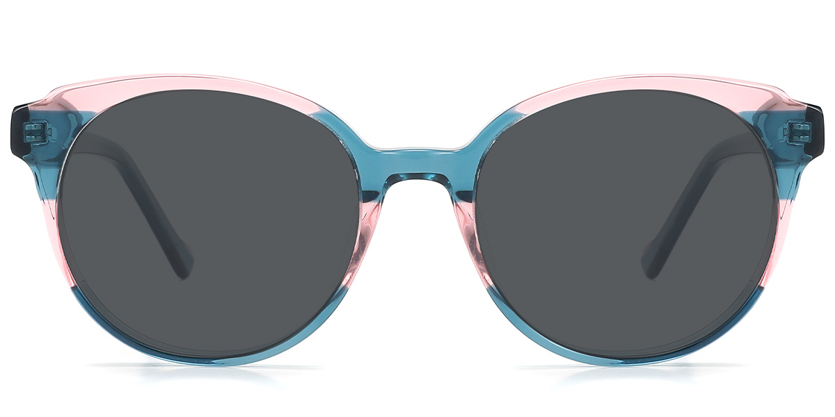 Acetate Round Sunglasses pattern-blue+dark_grey_polarized