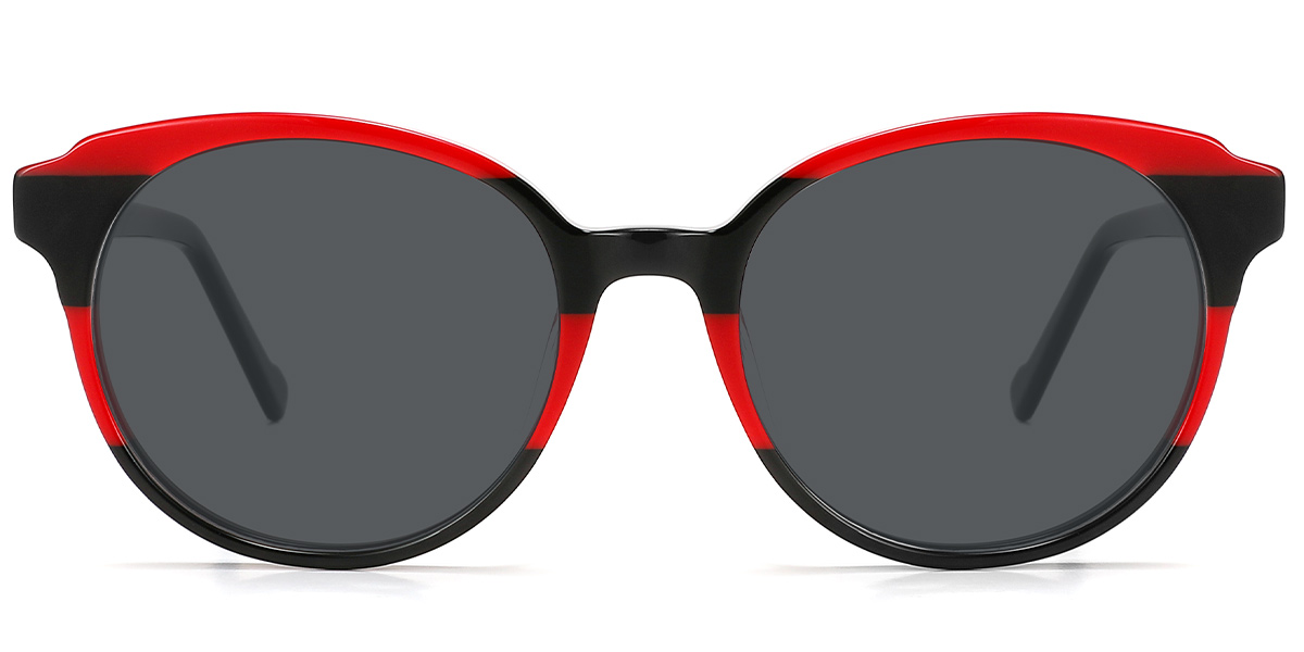 Acetate Round Sunglasses pattern-black+dark_grey_polarized