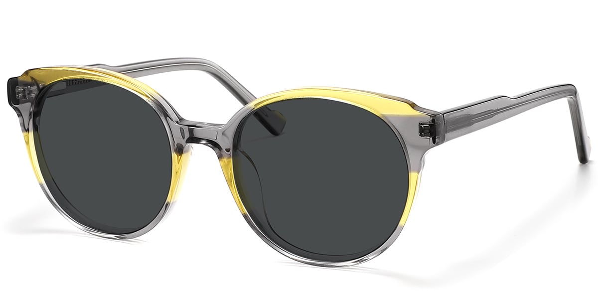 Acetate Round Sunglasses pattern-grey+dark_grey_polarized