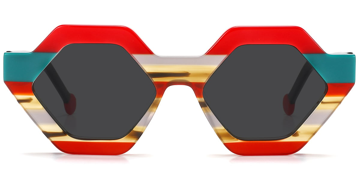 Acetate Geometric Sunglasses pattern-red+dark_grey_polarized