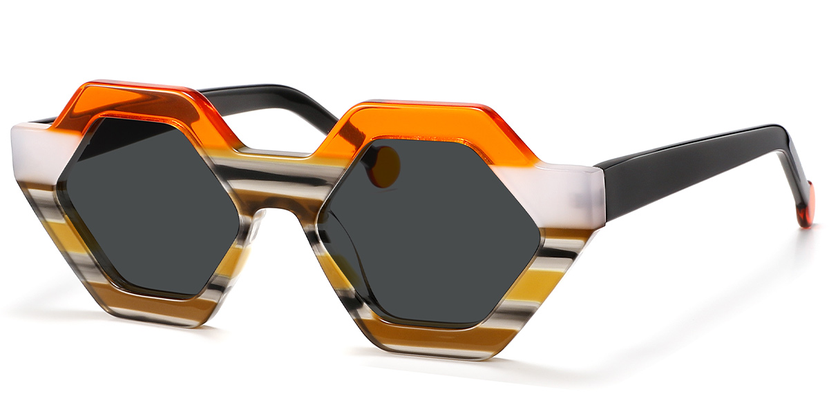 Acetate Geometric Sunglasses pattern-orange+dark_grey_polarized
