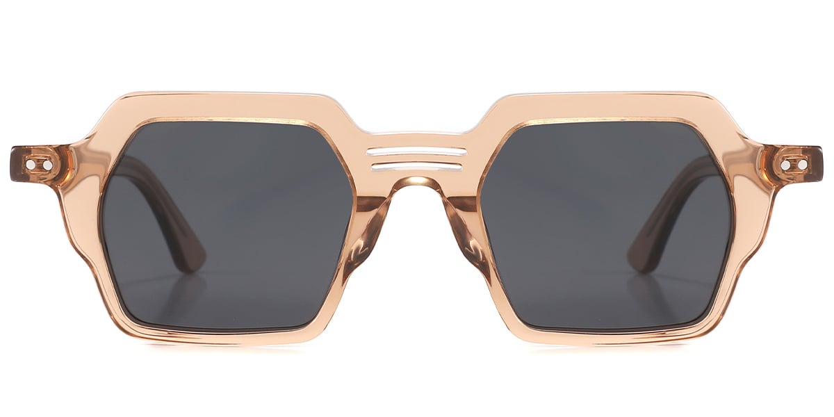 Acetate Square Sunglasses translucent-light_brown+dark_grey_polarized