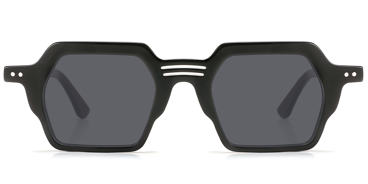 Acetate Square Sunglasses black+dark_grey_polarized