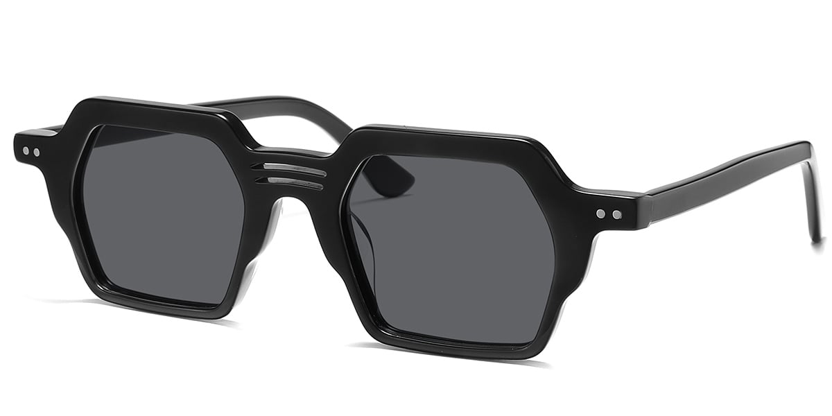 Acetate Square Sunglasses black+dark_grey_polarized