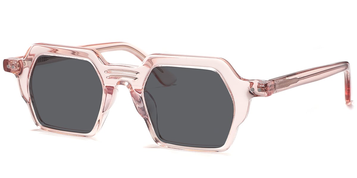 Acetate Square Sunglasses translucent-pink+dark_grey_polarized