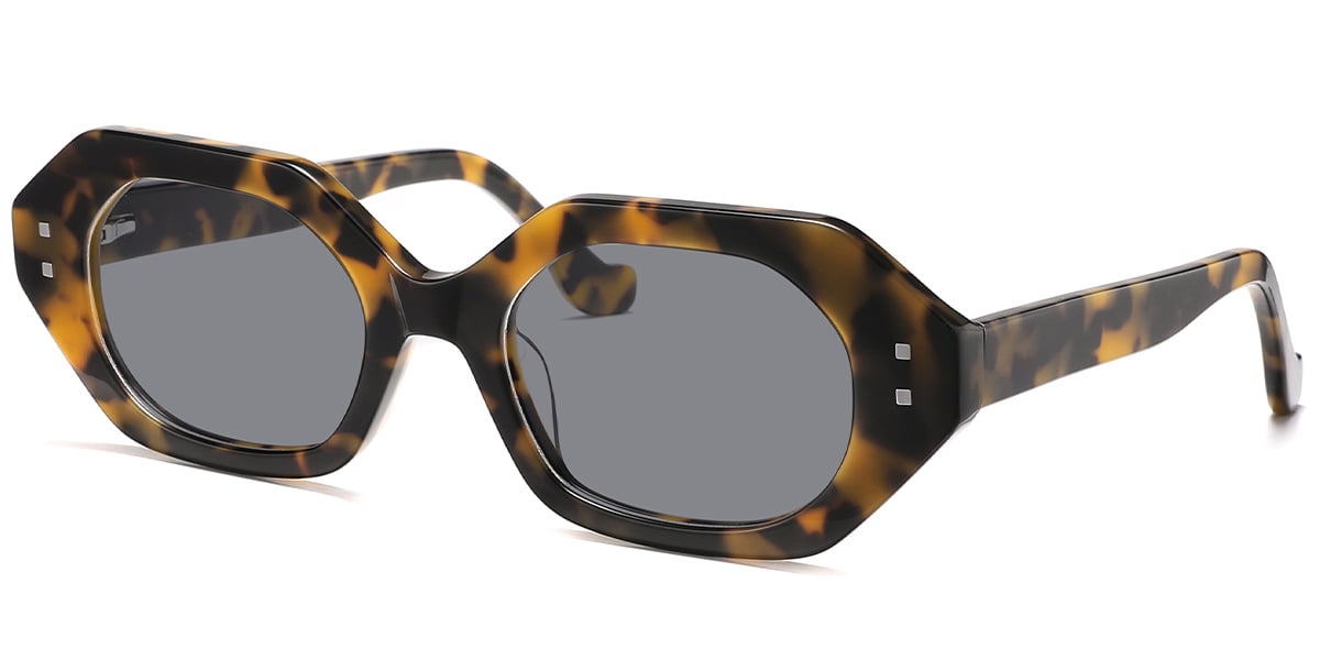 Acetate Geometric Sunglasses tortoiseshell+dark_grey_polarized