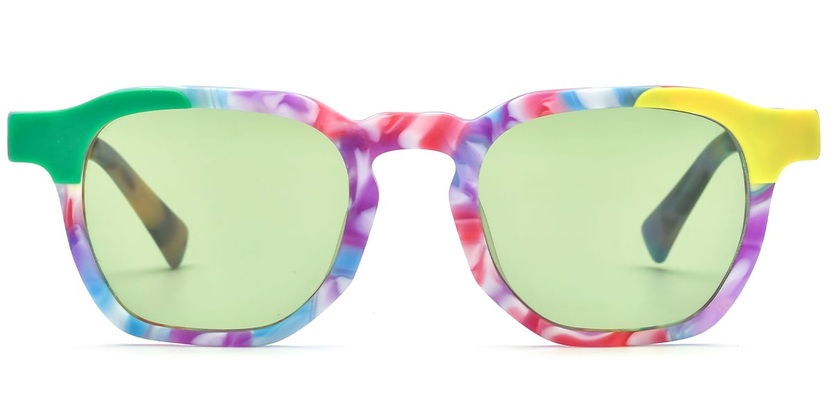 Acetate Square Sunglasses pattern-purple+green_polarized