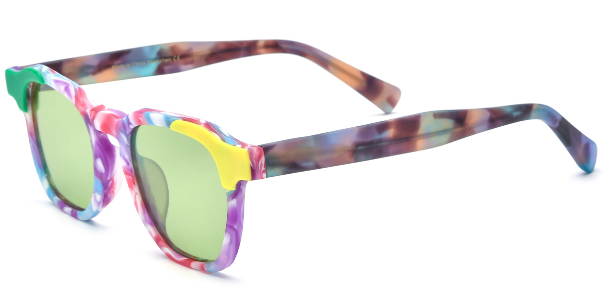 Acetate Square Sunglasses pattern-purple+green_polarized