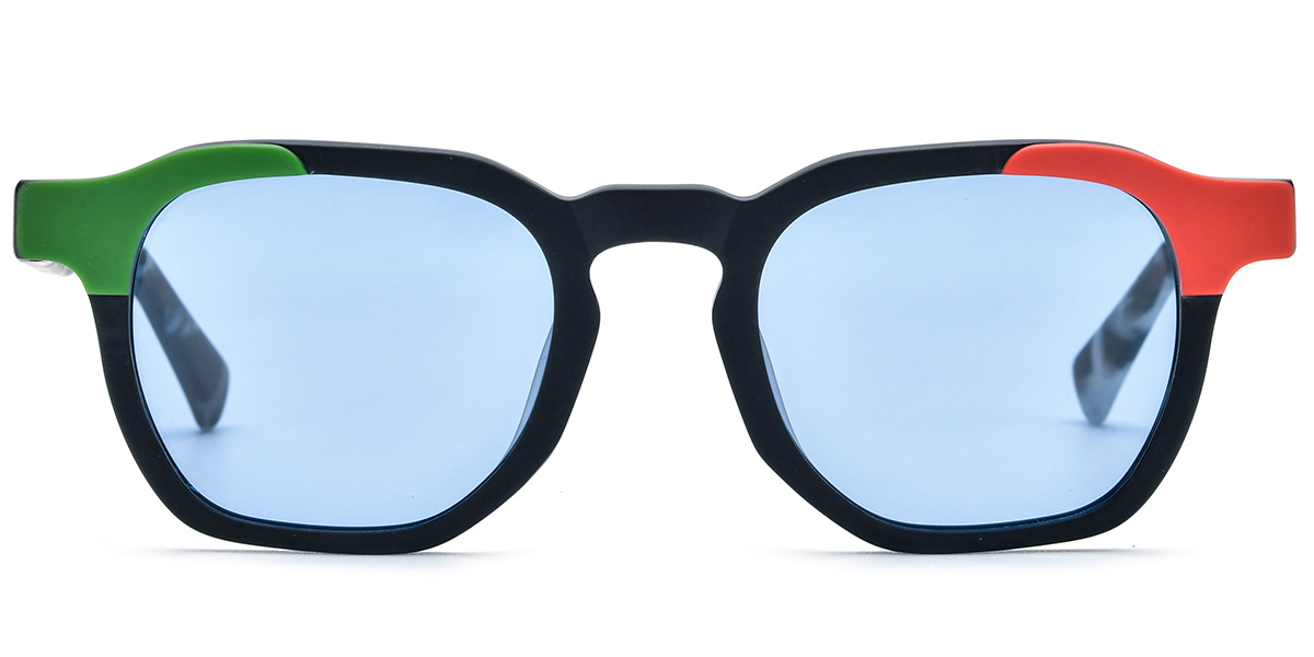 Acetate Square Sunglasses pattern-black+blue_polarized