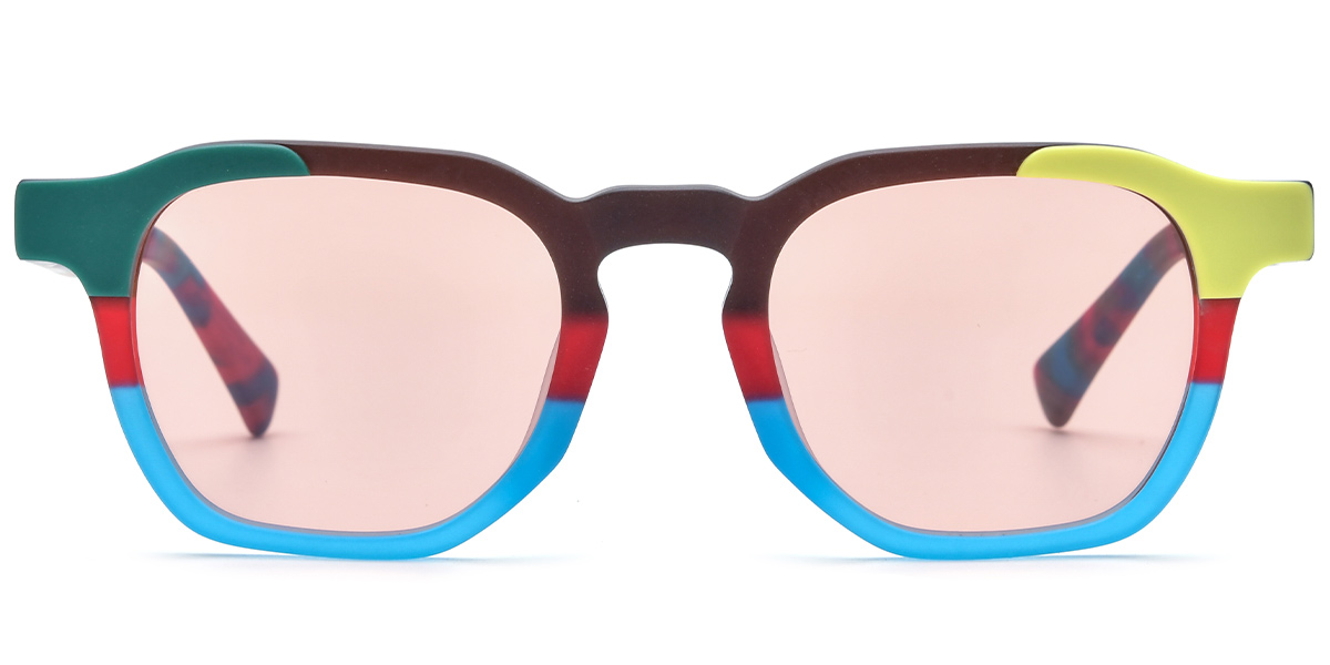 Acetate Square Sunglasses pattern-blue+rose_polarized