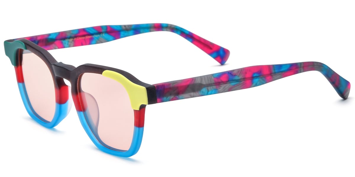 Acetate Square Sunglasses pattern-blue+rose_polarized